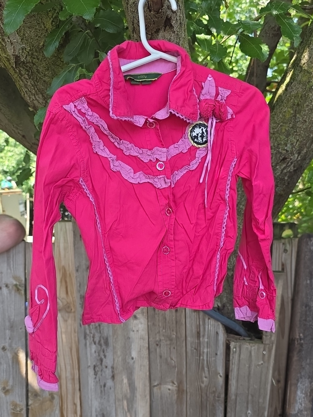 Oilily Bright Pink Ruffle Button-Down Shirt